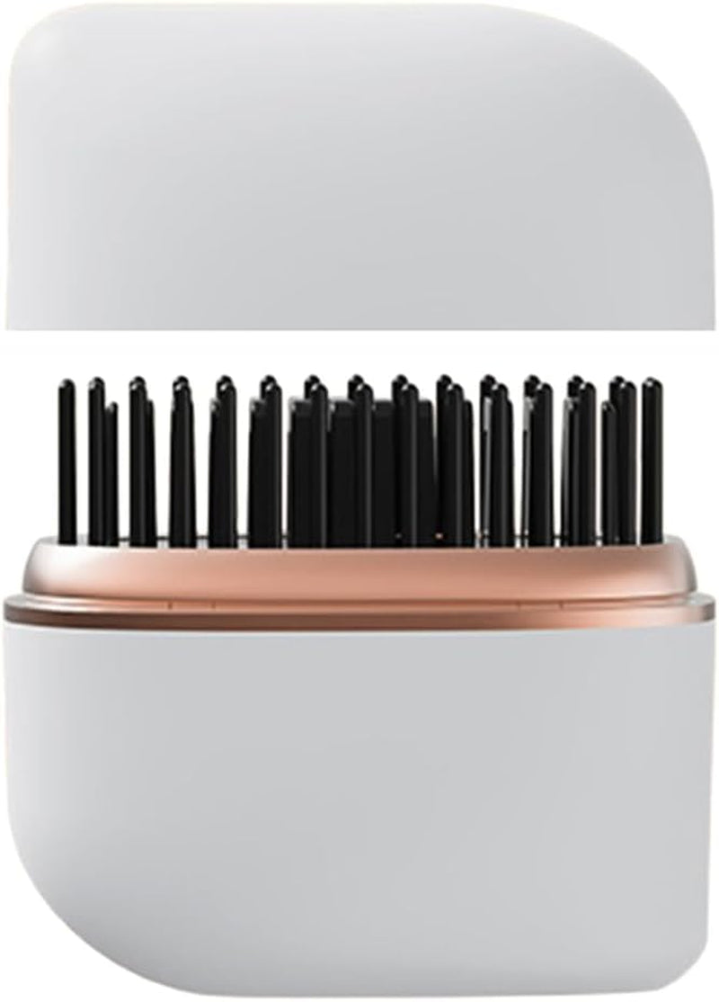 Mini Cordless Hair Straightener and Curling Iron Comb - Portable, Rechargeable, Anti-Scald Fast Heating Styling Tool for Women (White)